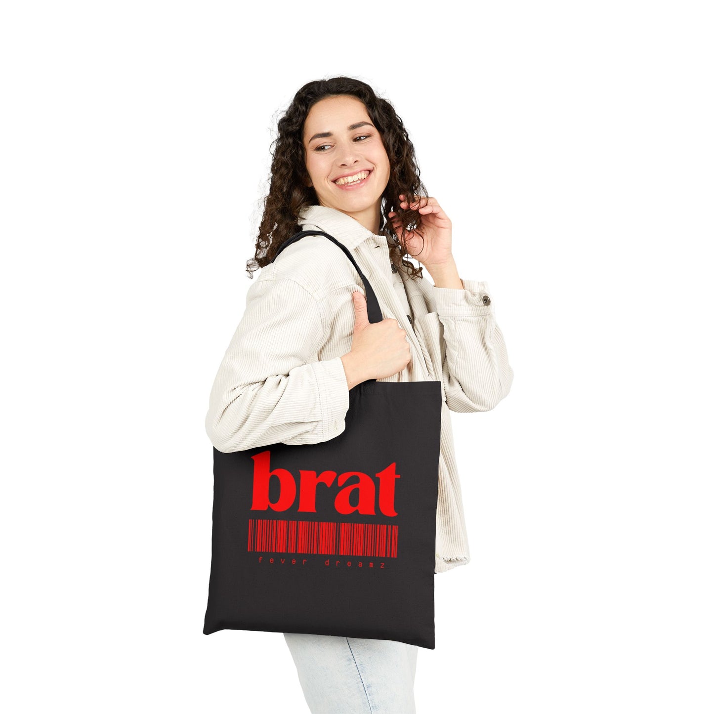 Brat Barcode Canvas Tote — Bold Red Graphic Cotton Tote
