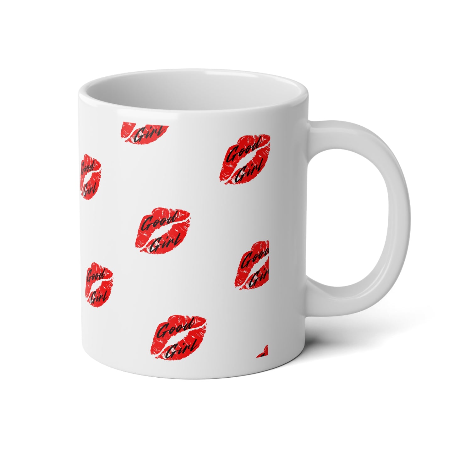 20oz Jumbo Mug — Red Kiss Lip Print "Good Girl" Pattern