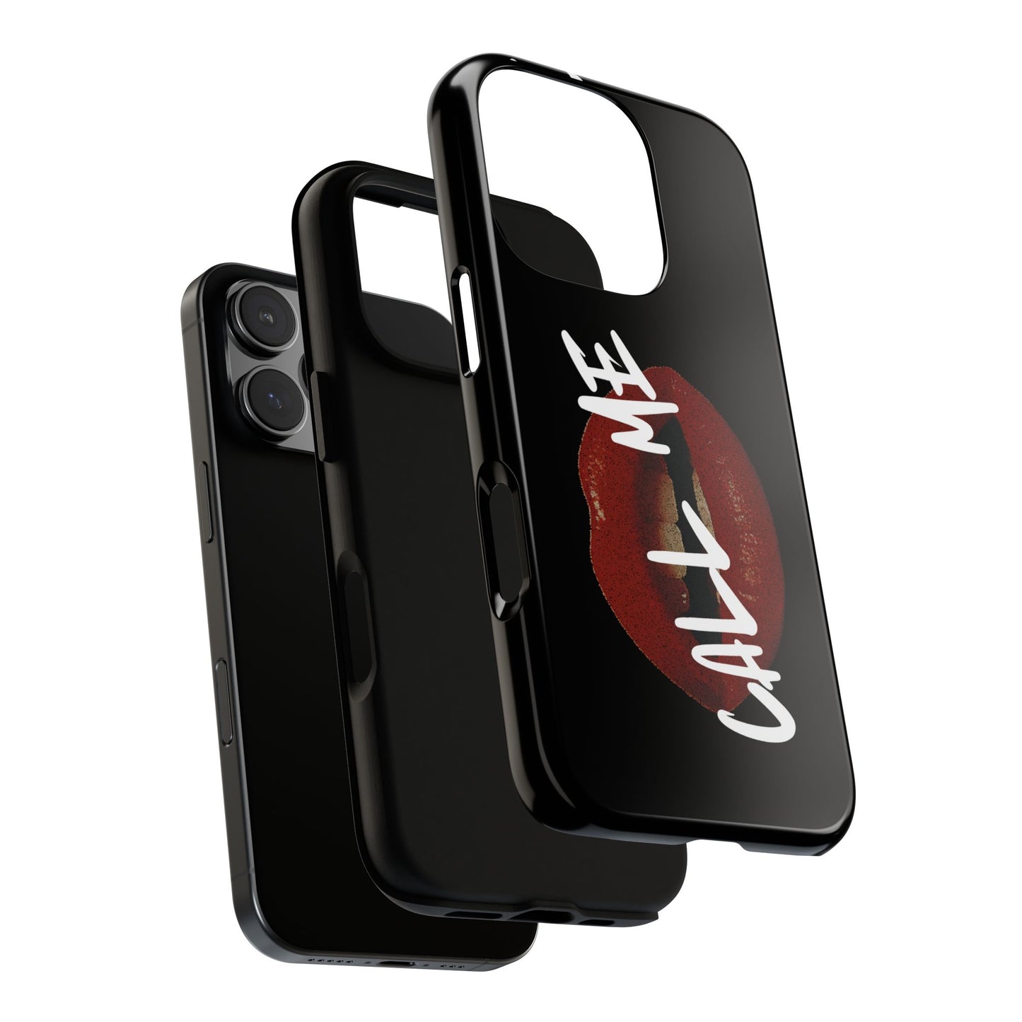 Phone Case — Glossy Black "Call Me" Red Lips Protective Case