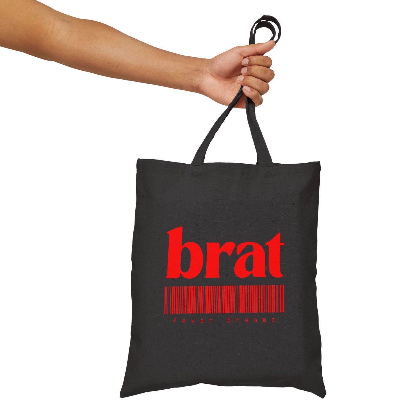 Brat Barcode Canvas Tote — Bold Red Graphic Cotton Tote