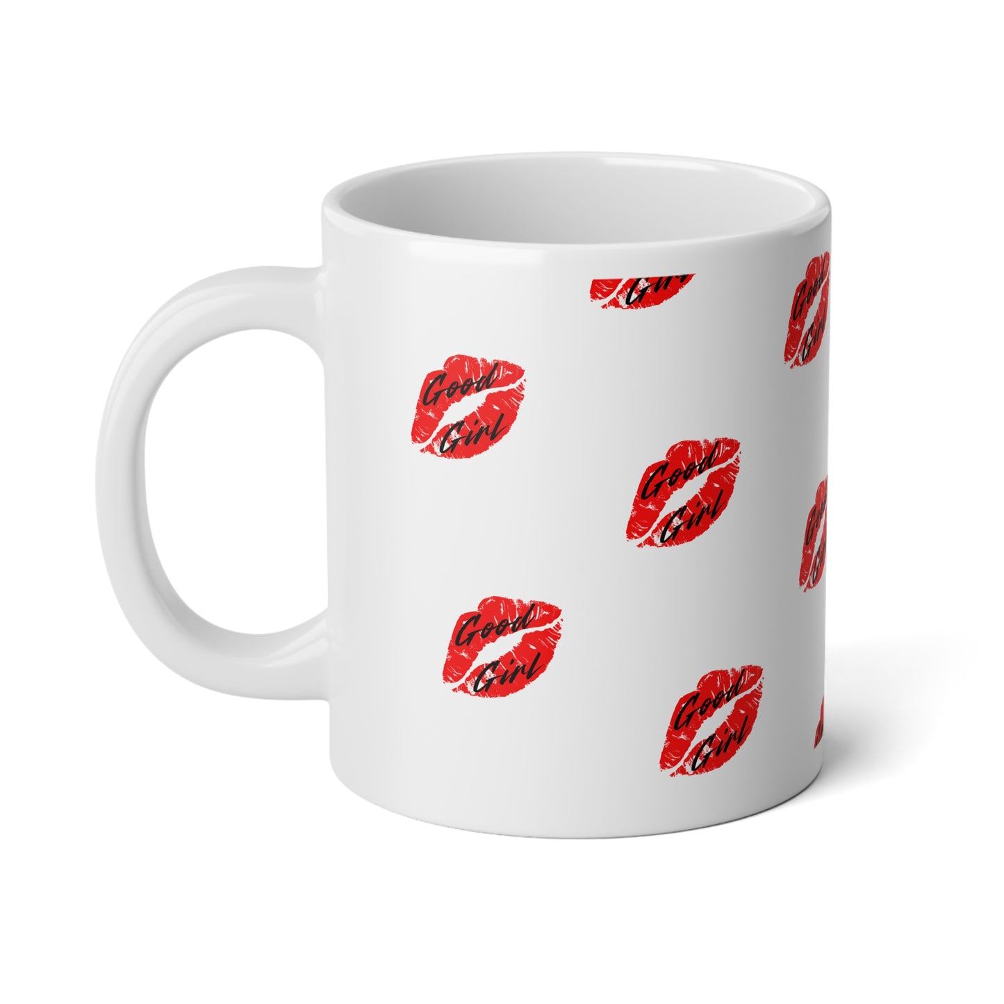 20oz Jumbo Mug — Red Kiss Lip Print "Good Girl" Pattern