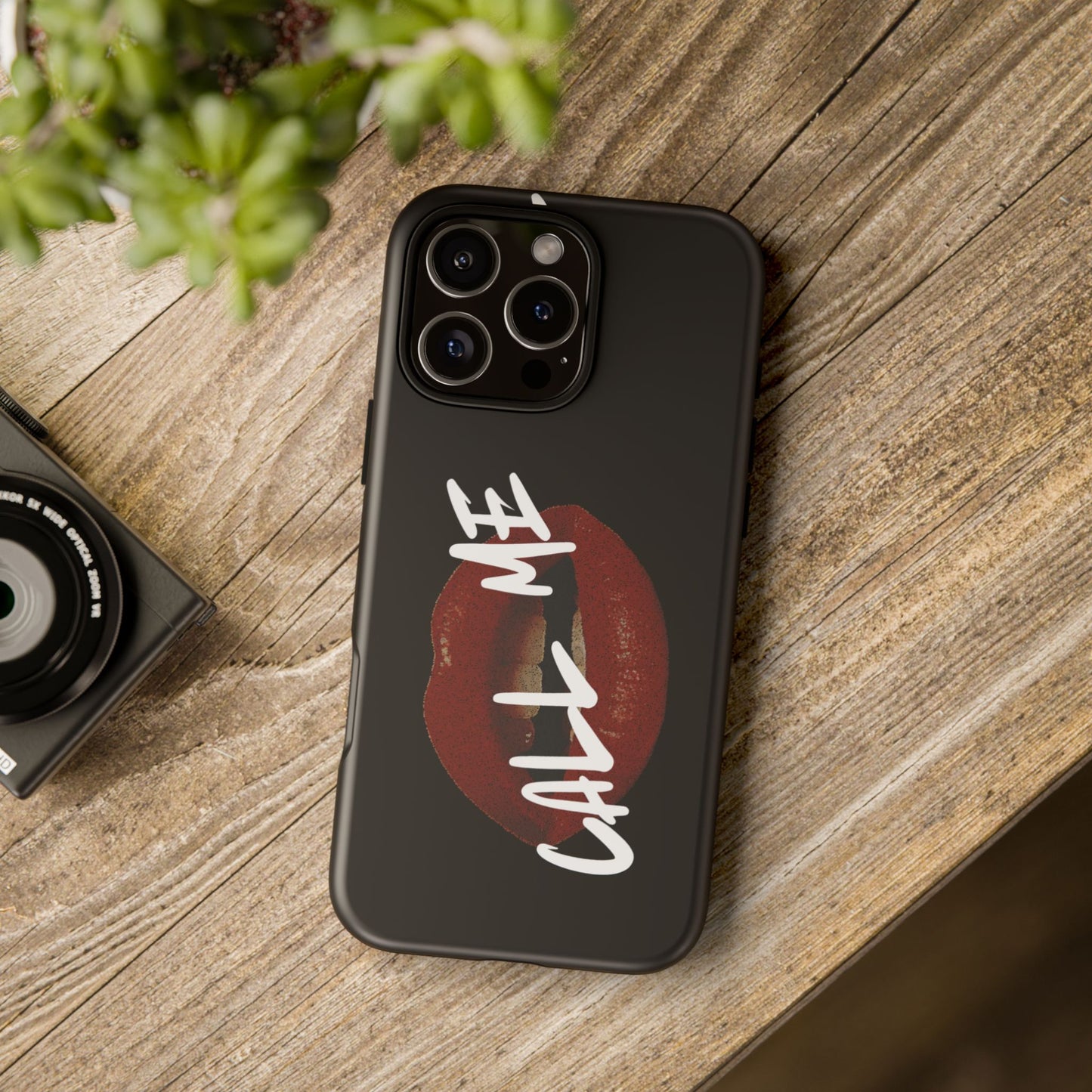 Phone Case — Glossy Black "Call Me" Red Lips Protective Case