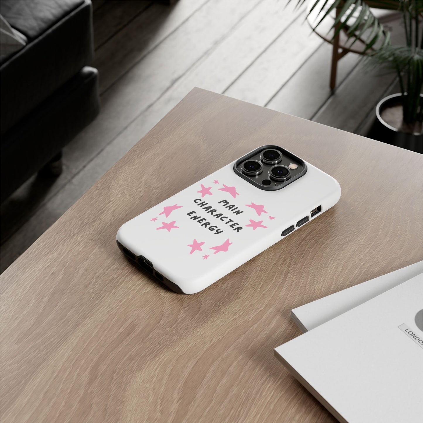 Main Character Energy Phone Case — Pink Stars Protective iPhone Cover