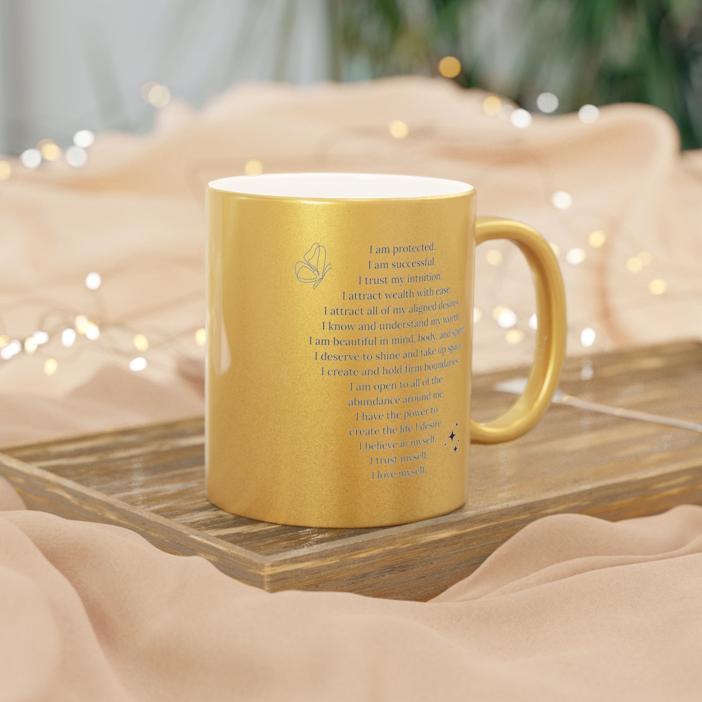 Goddess Energy 222 Metallic Mug — Silver/Gold Sparkle Stainless Coffee Cup