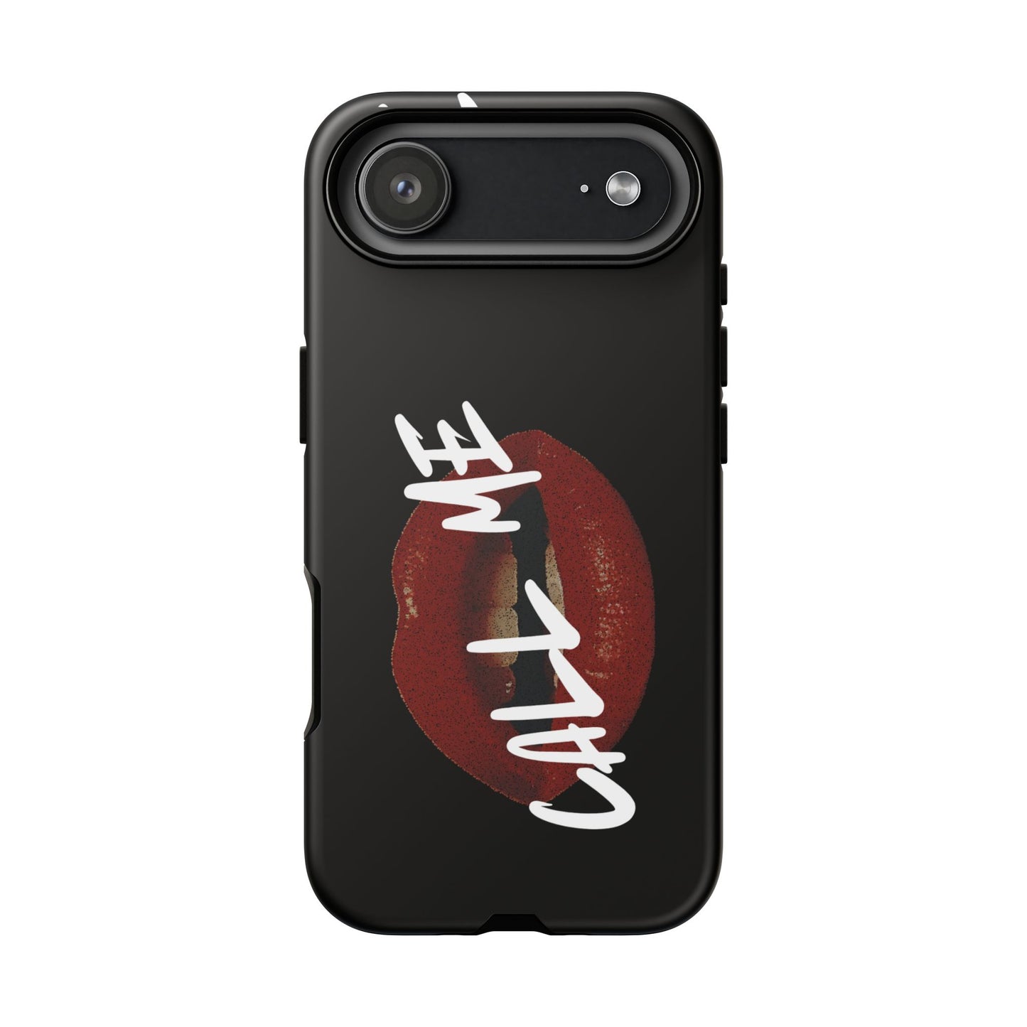 Phone Case — Glossy Black "Call Me" Red Lips Protective Case