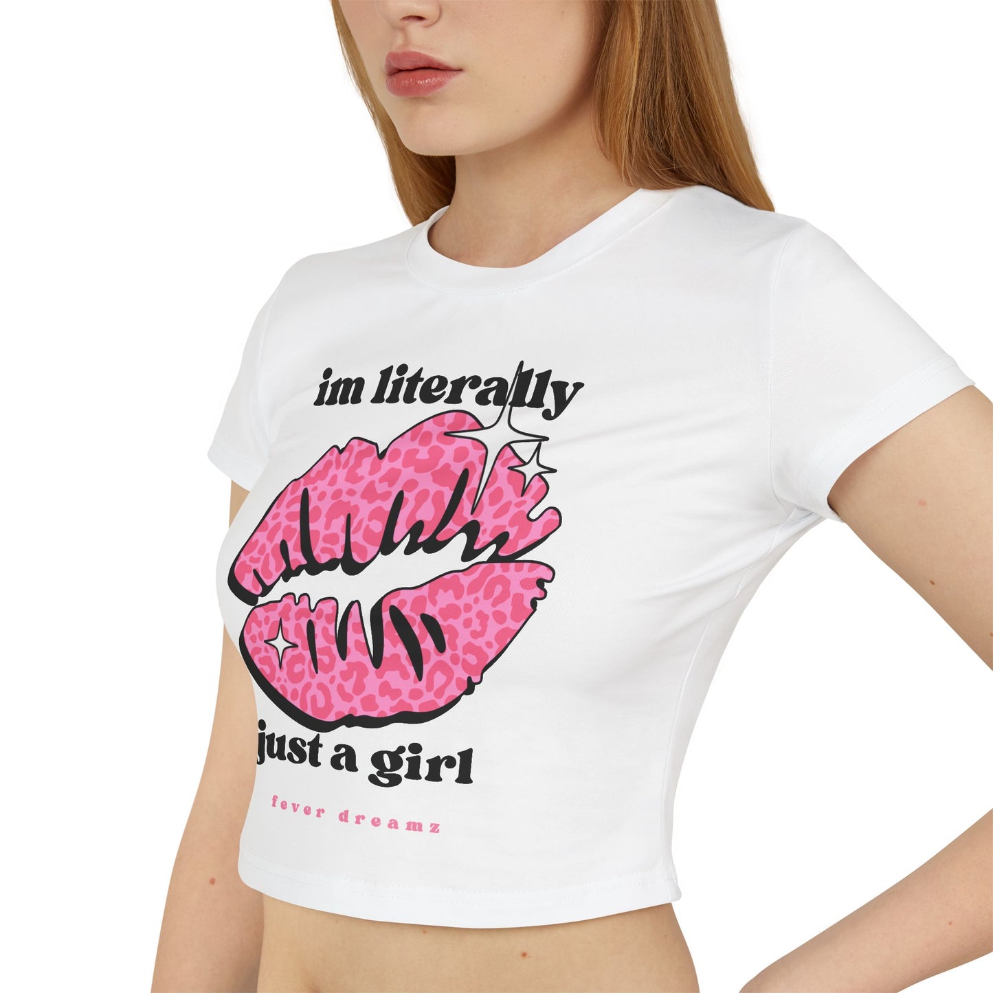 Women's Baby Tee - "I'm Literally Just a Girl" Pink Lip Graphic Crop Top