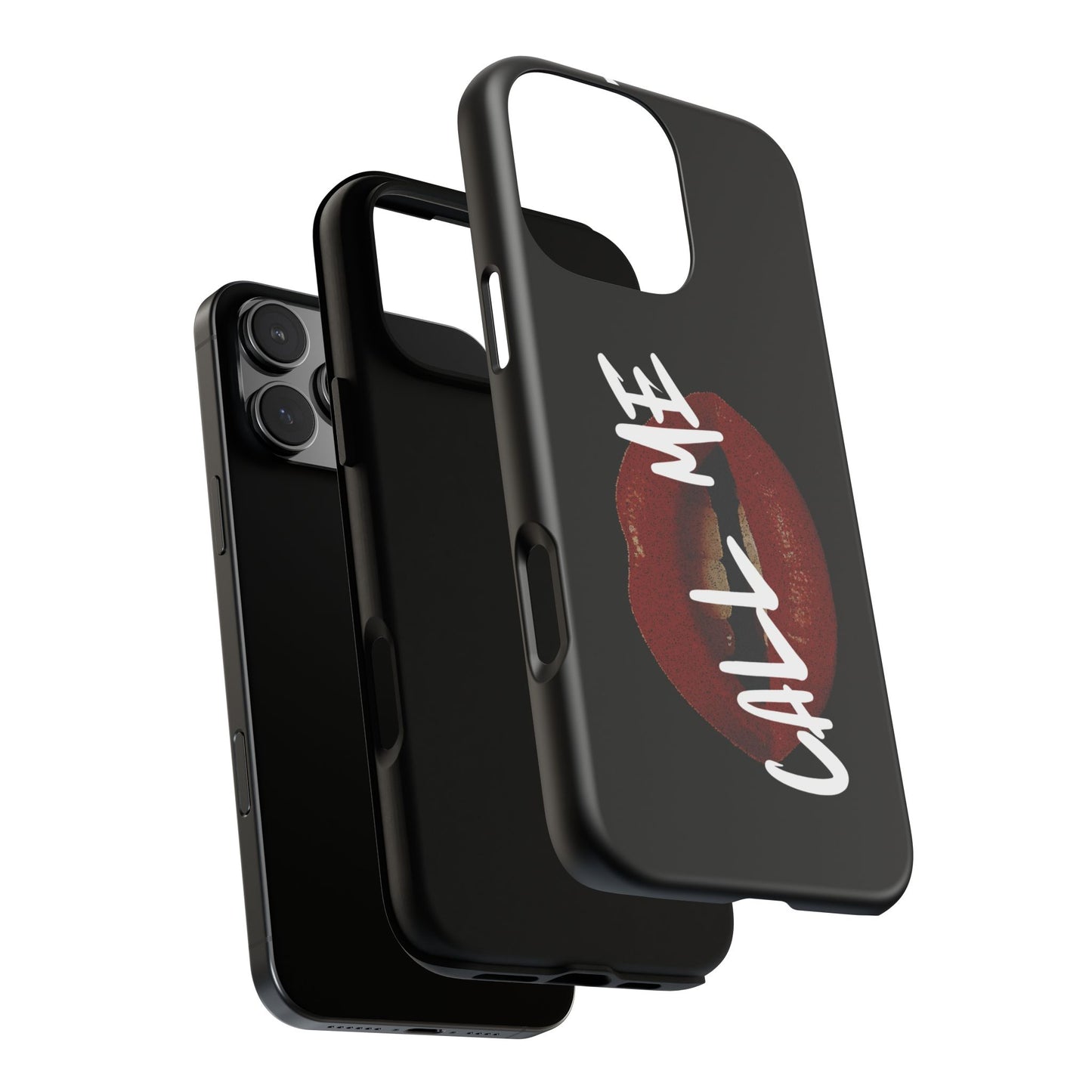 Phone Case — Glossy Black "Call Me" Red Lips Protective Case