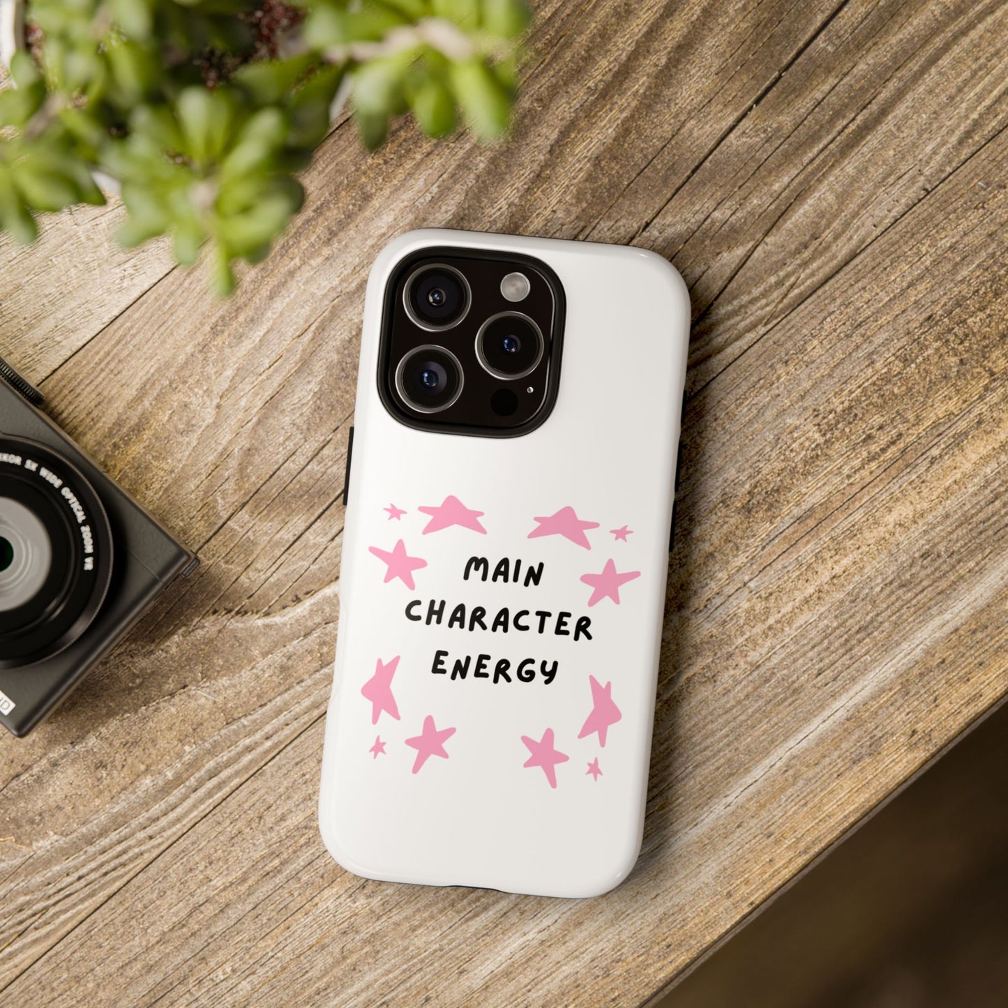Main Character Energy Phone Case — Pink Stars Protective iPhone Cover