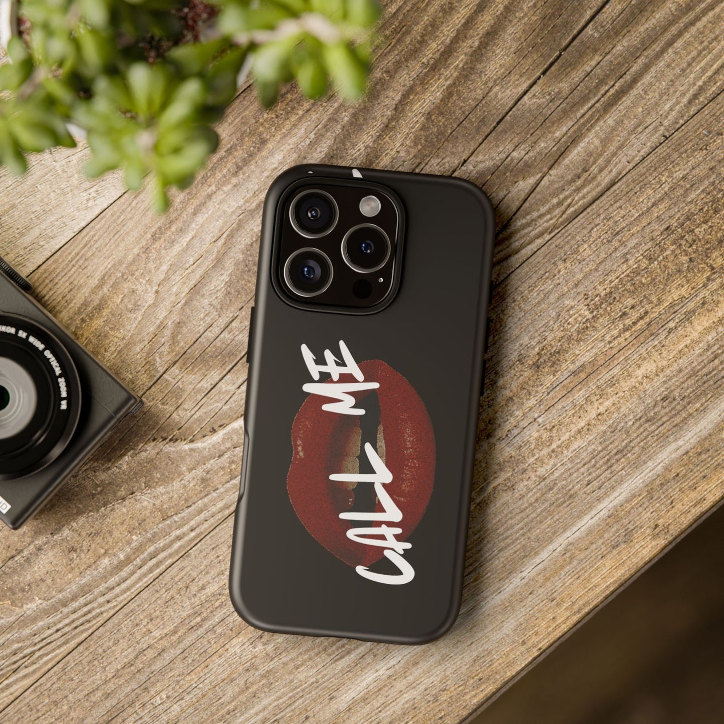 Phone Case — Glossy Black "Call Me" Red Lips Protective Case