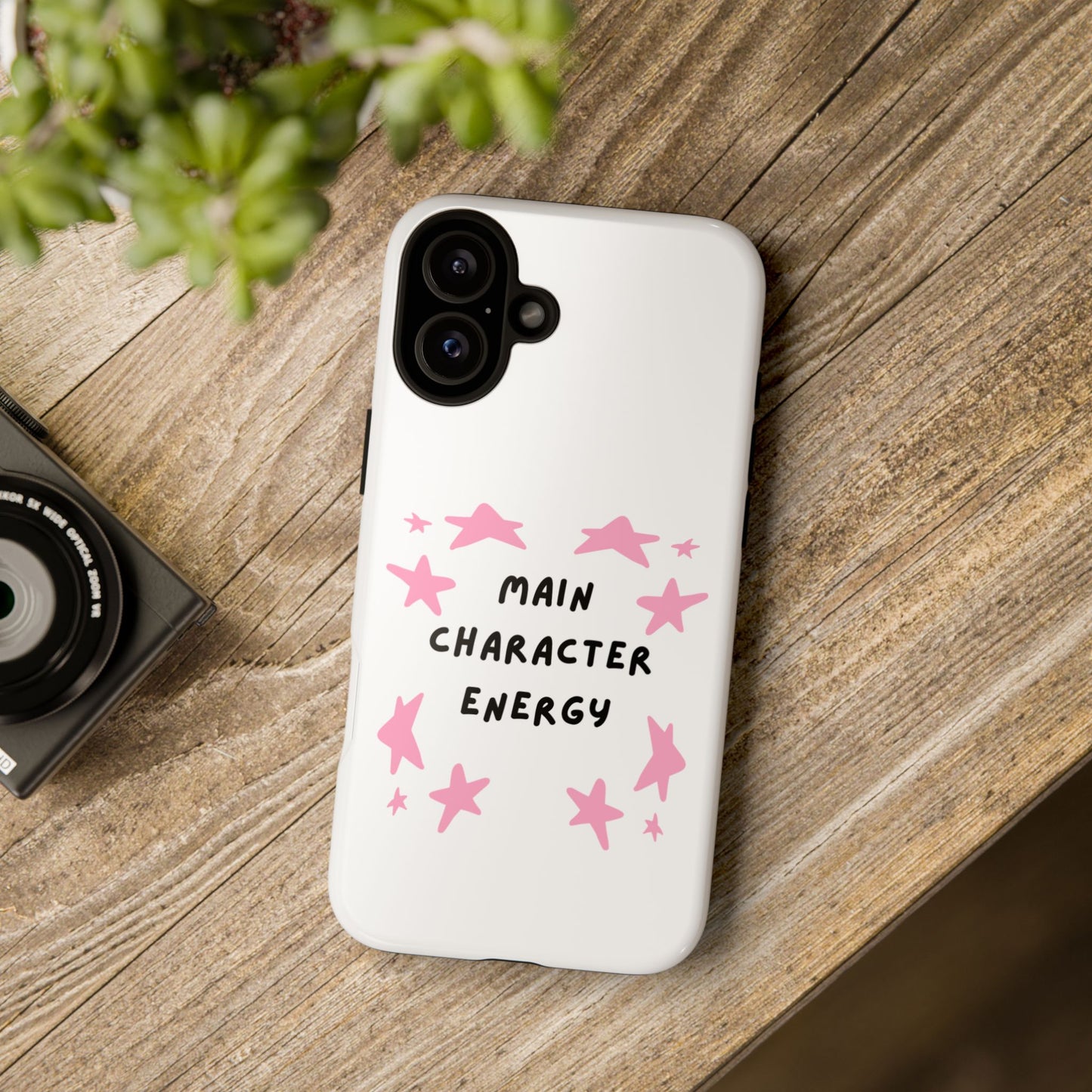 Main Character Energy Phone Case — Pink Stars Protective iPhone Cover