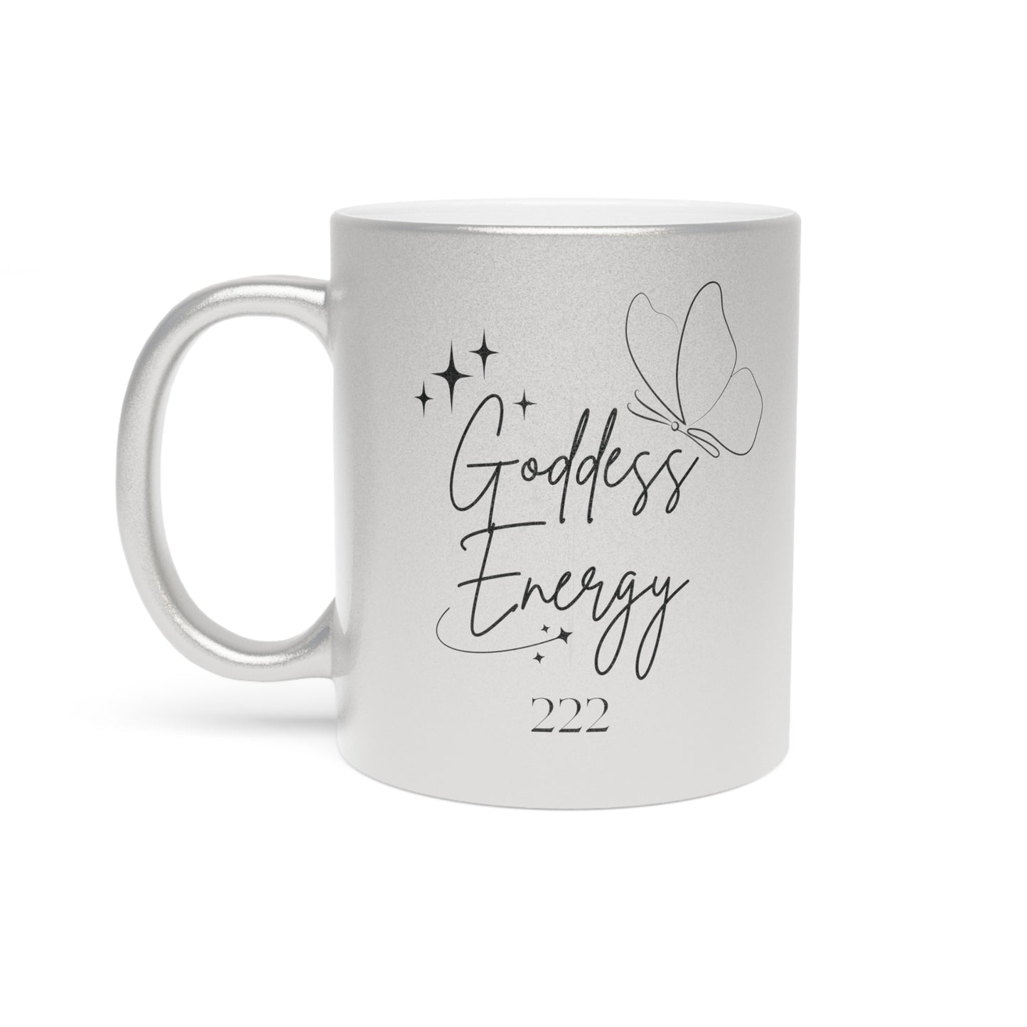 Goddess Energy 222 Metallic Mug — Silver/Gold Sparkle Stainless Coffee Cup
