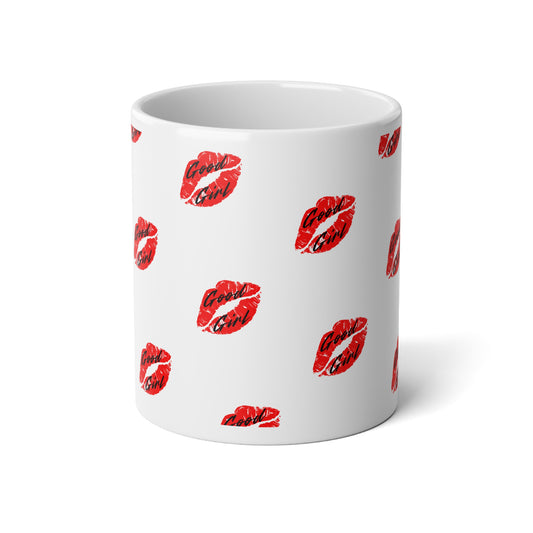 20oz Jumbo Mug — Red Kiss Lip Print "Good Girl" Pattern
