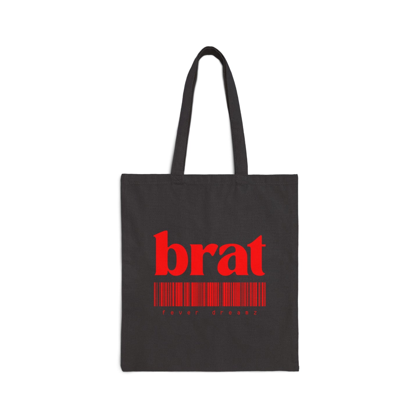 Brat Barcode Canvas Tote — Bold Red Graphic Cotton Tote