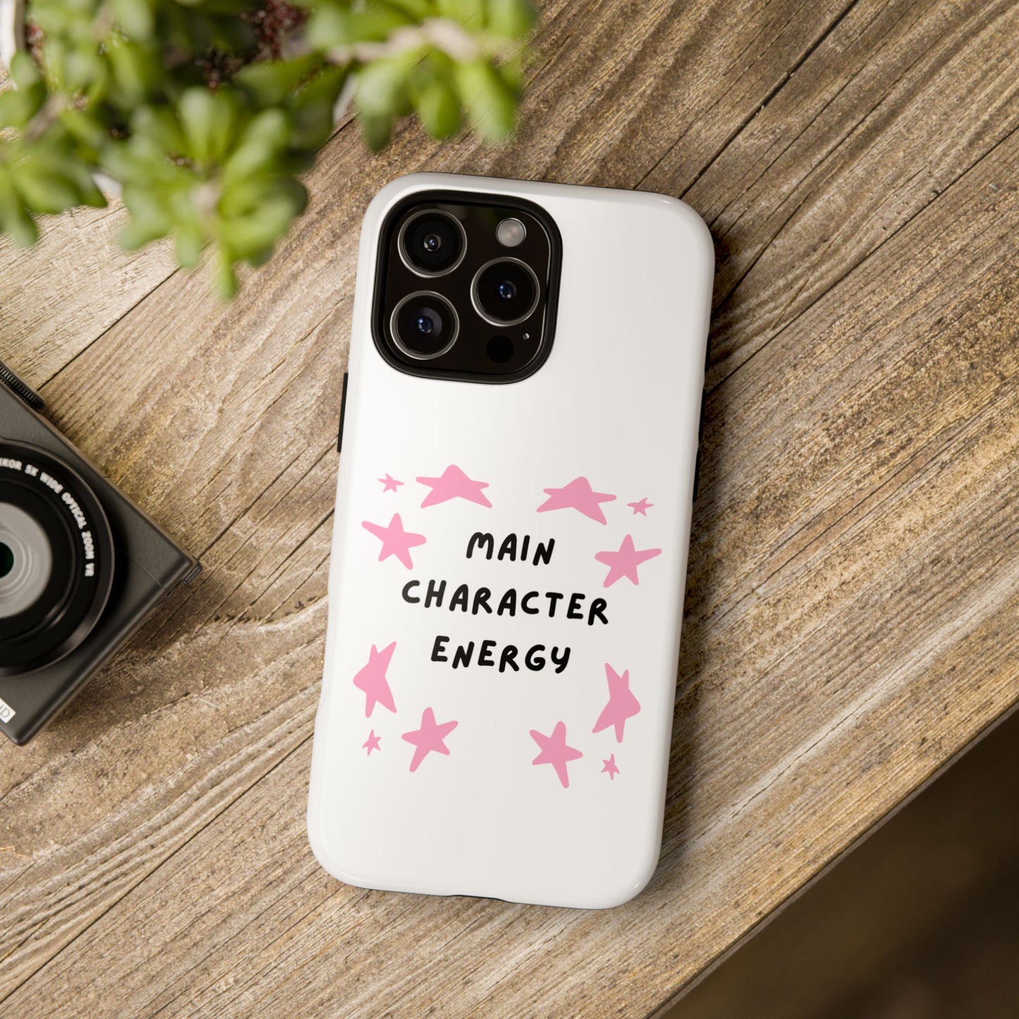 Main Character Energy Phone Case — Pink Stars Protective iPhone Cover