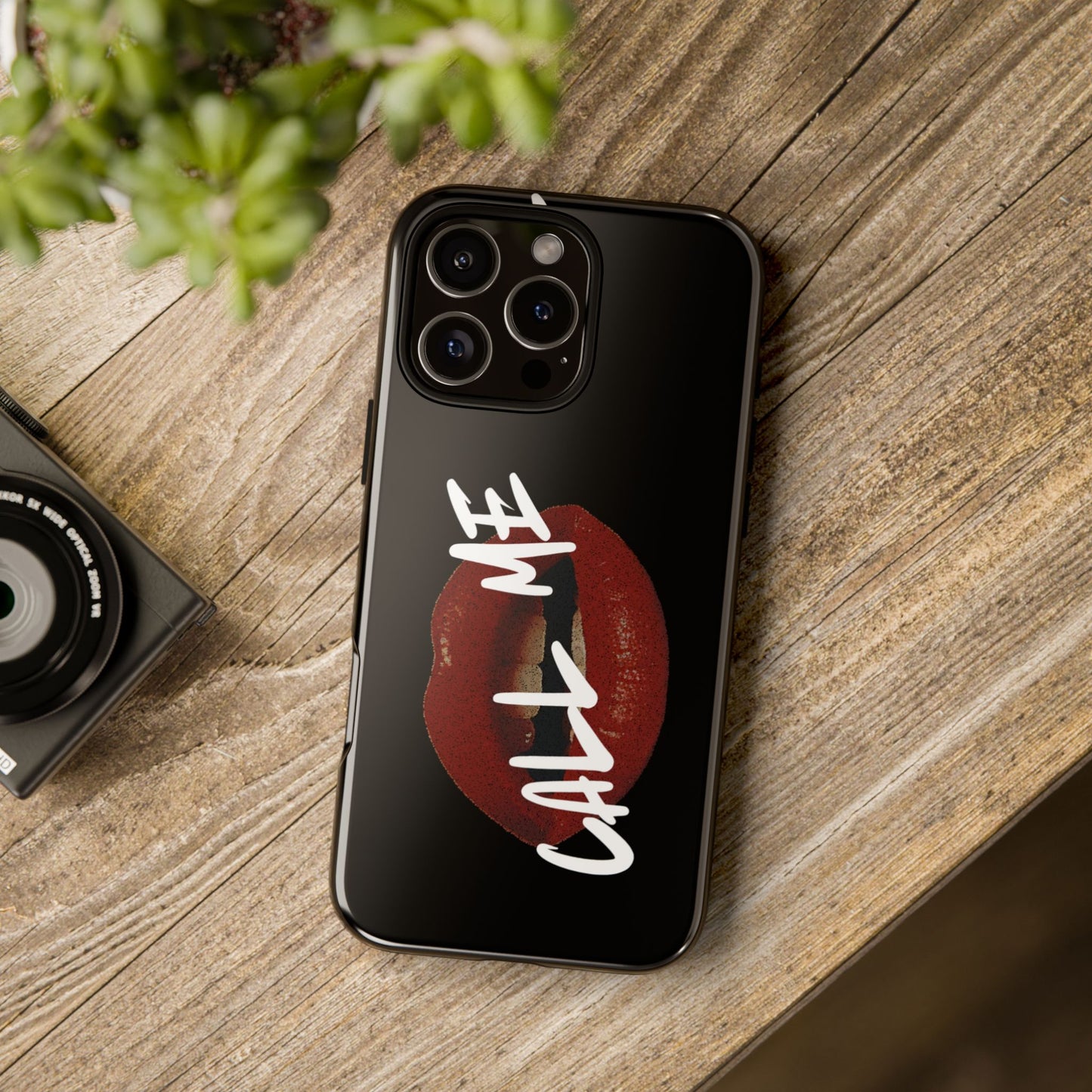 Phone Case — Glossy Black "Call Me" Red Lips Protective Case