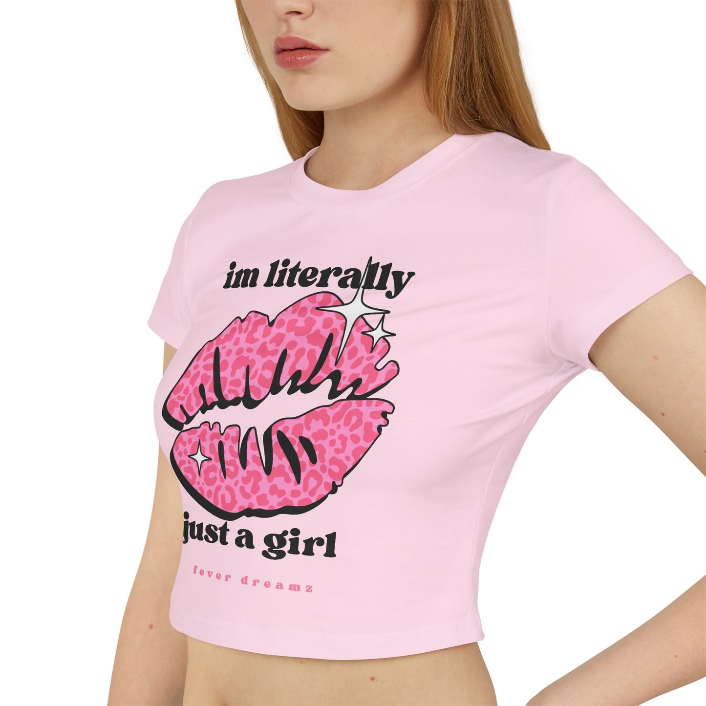 Women's Baby Tee - "I'm Literally Just a Girl" Pink Lip Graphic Crop Top