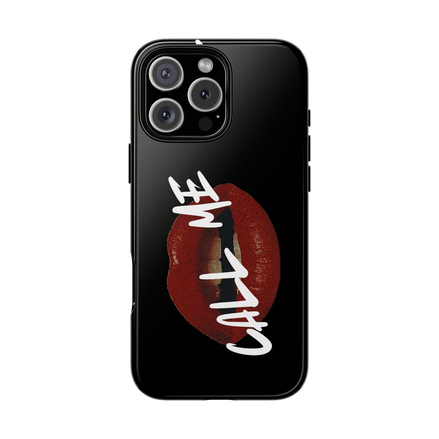 Phone Case — Glossy Black "Call Me" Red Lips Protective Case