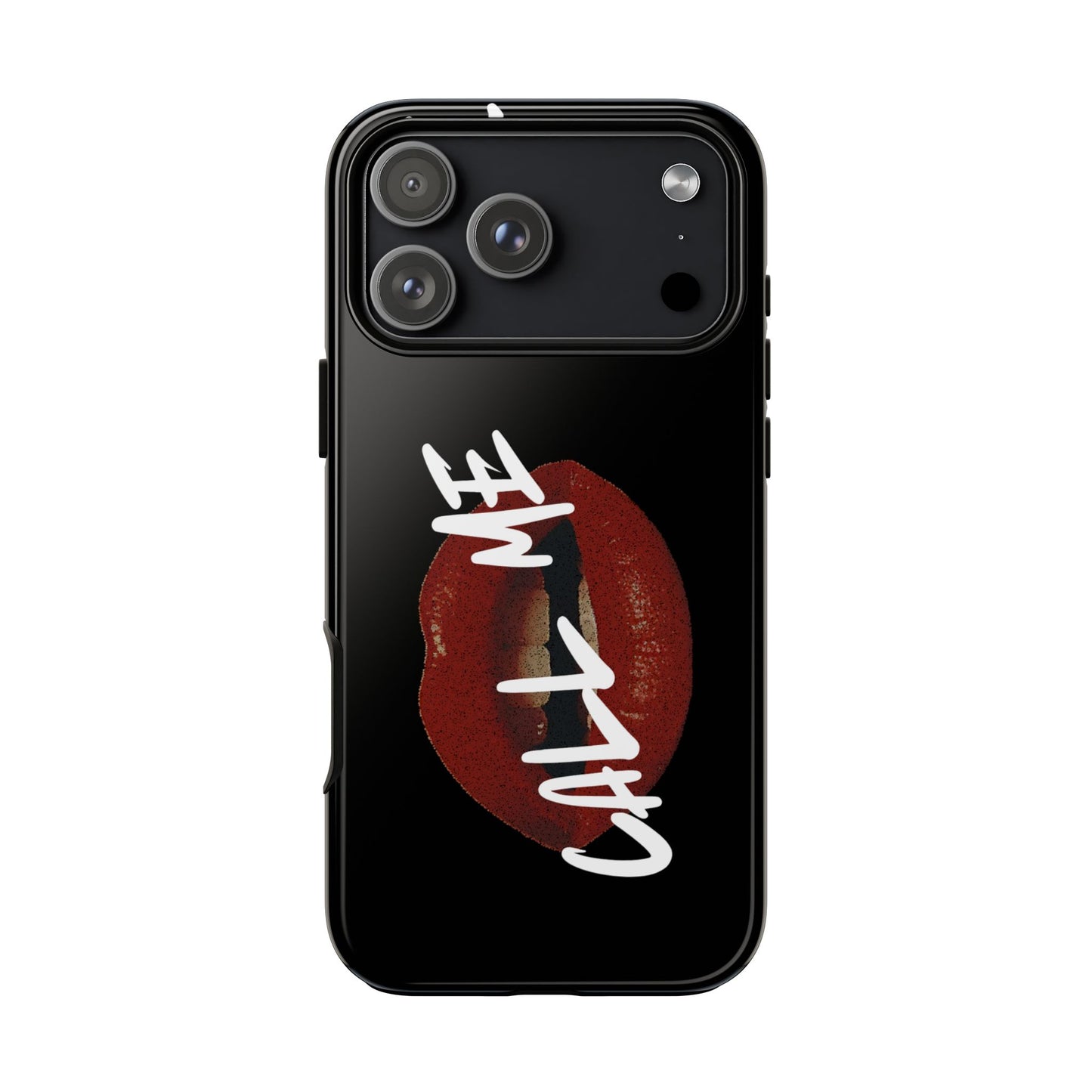 Phone Case — Glossy Black "Call Me" Red Lips Protective Case
