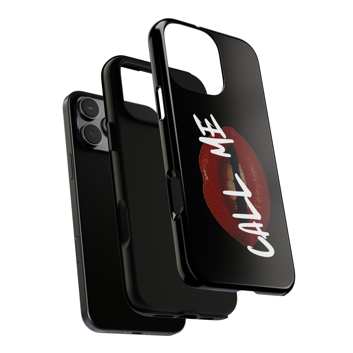 Phone Case — Glossy Black "Call Me" Red Lips Protective Case