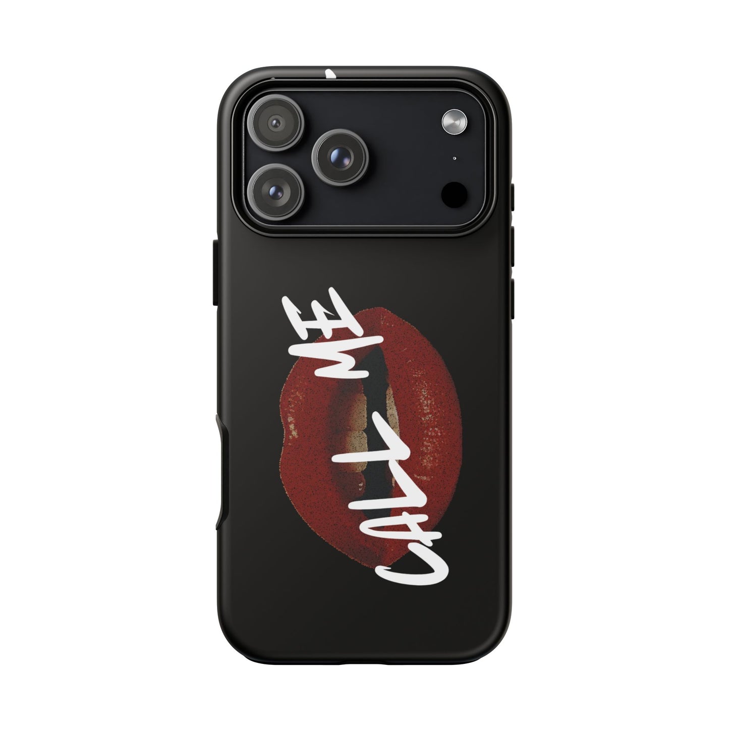 Phone Case — Glossy Black "Call Me" Red Lips Protective Case