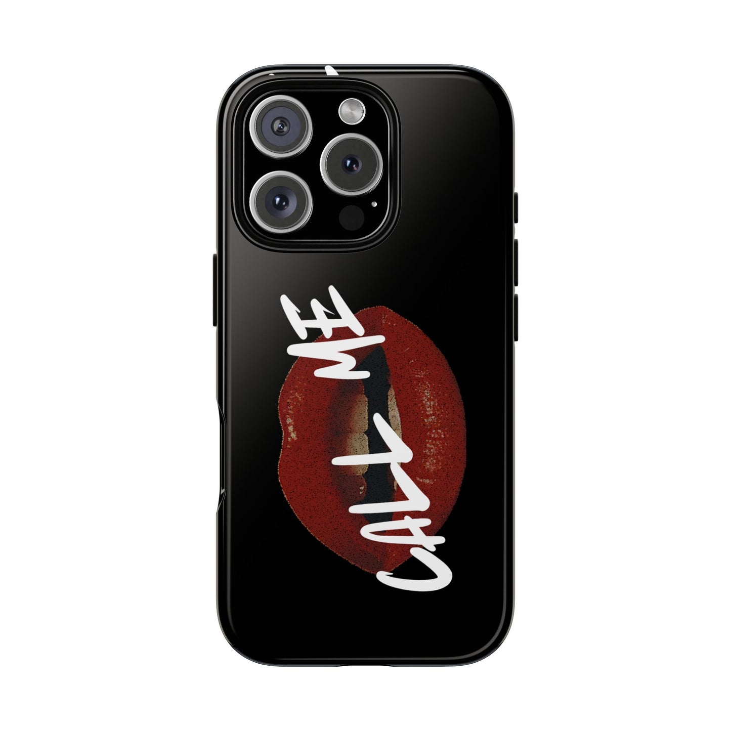 Phone Case — Glossy Black "Call Me" Red Lips Protective Case