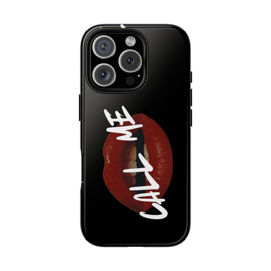 Phone Case — Glossy Black "Call Me" Red Lips Protective Case