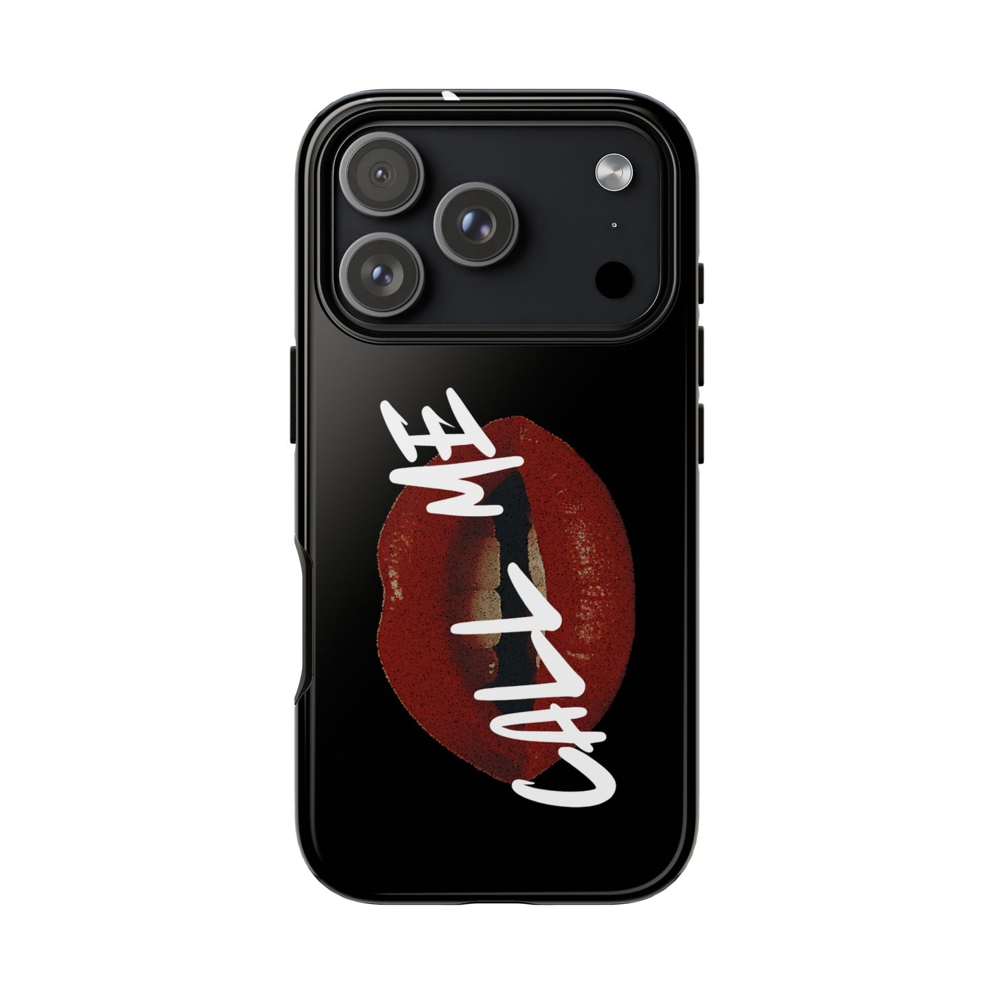 Phone Case — Glossy Black "Call Me" Red Lips Protective Case