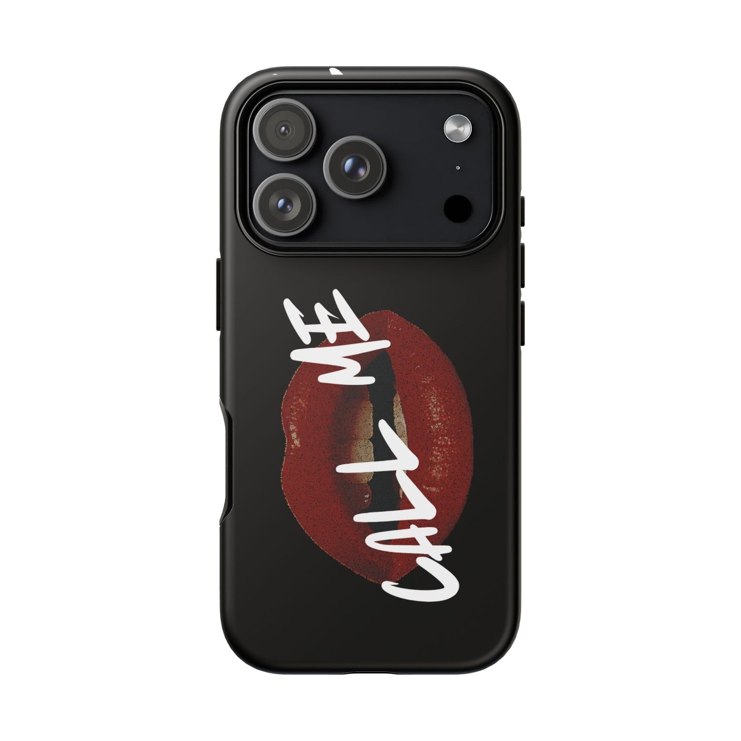 Phone Case — Glossy Black "Call Me" Red Lips Protective Case