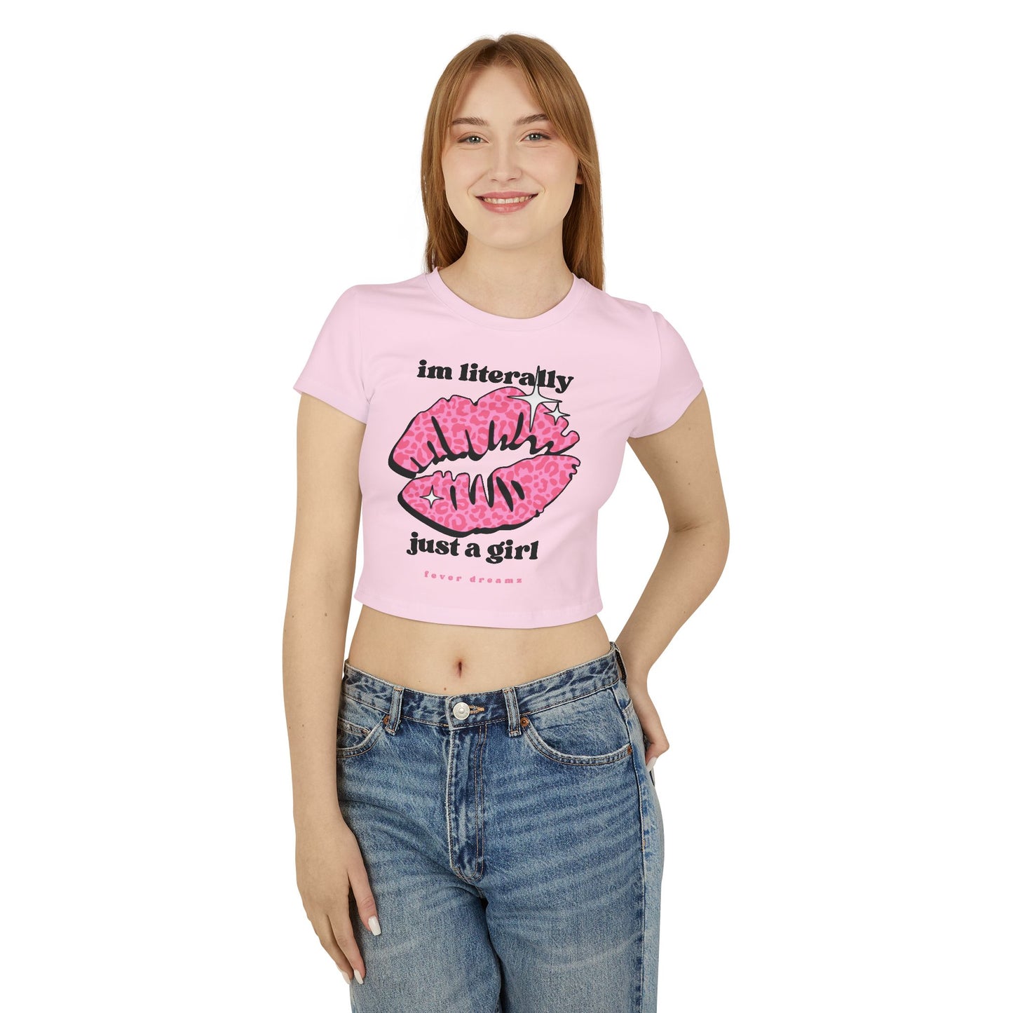Women's Baby Tee - "I'm Literally Just a Girl" Pink Lip Graphic Crop Top