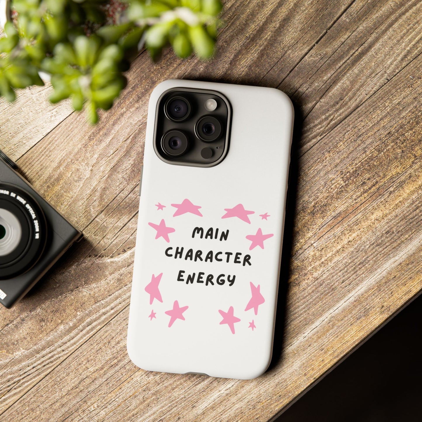 Main Character Energy Phone Case — Pink Stars Protective iPhone Cover