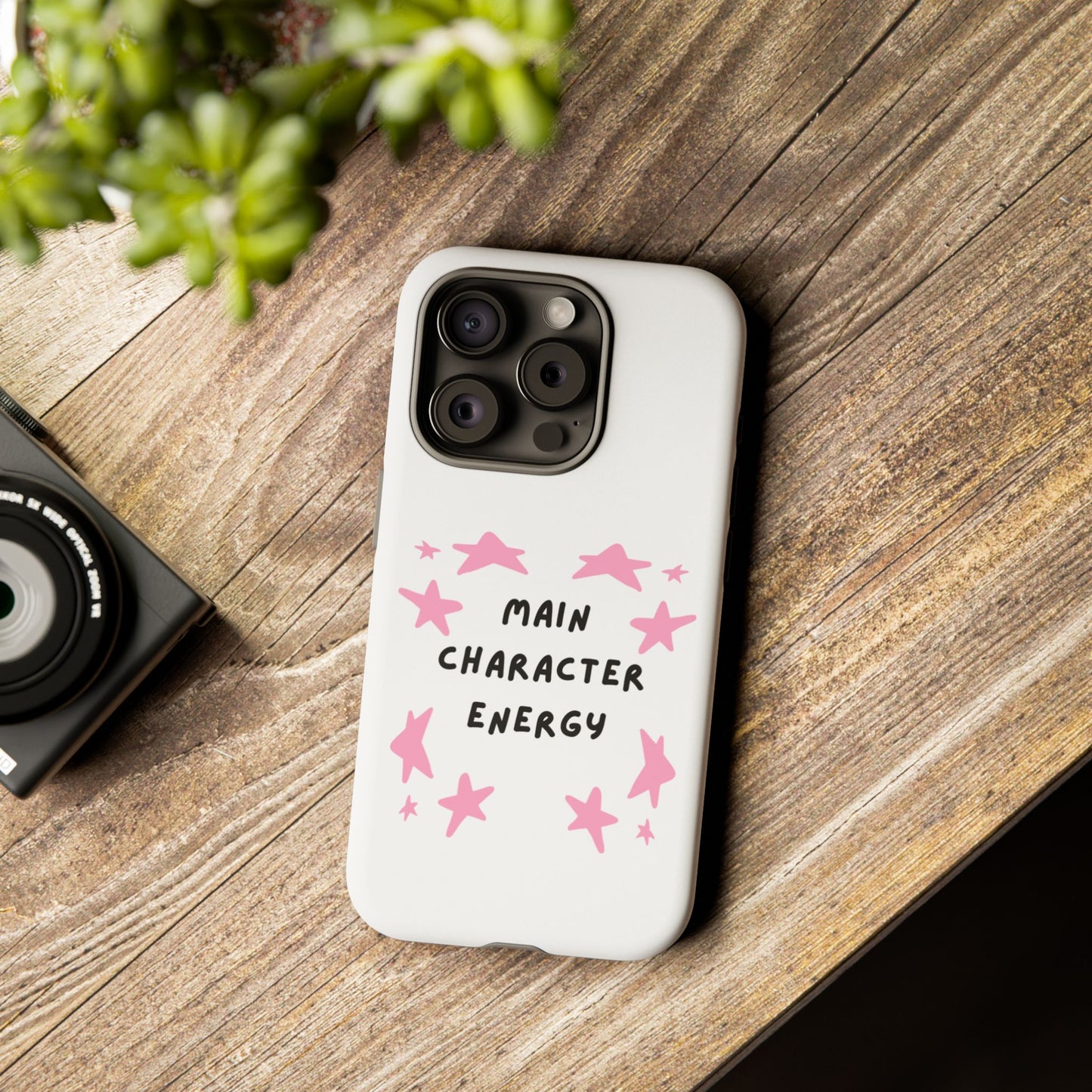 Main Character Energy Phone Case — Pink Stars Protective iPhone Cover