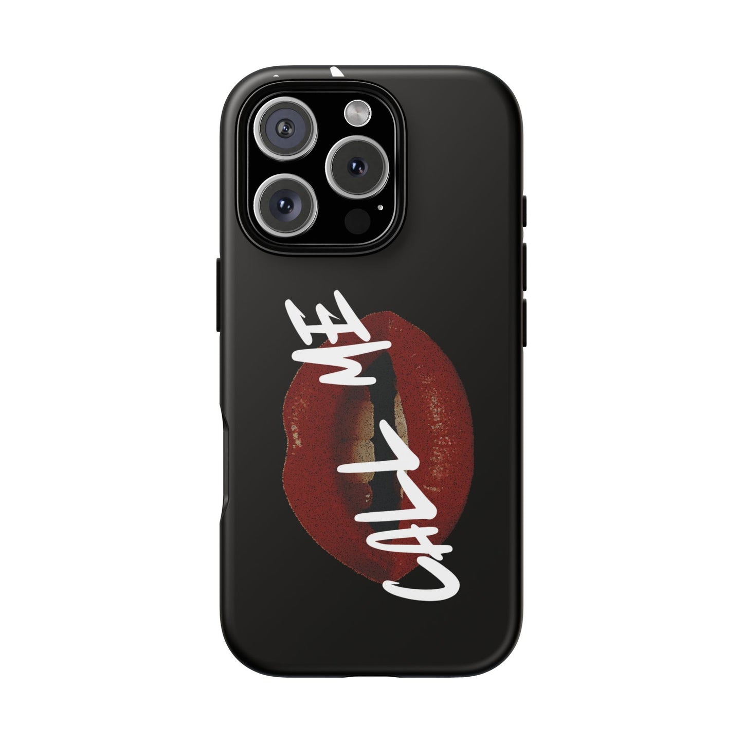 Phone Case — Glossy Black "Call Me" Red Lips Protective Case