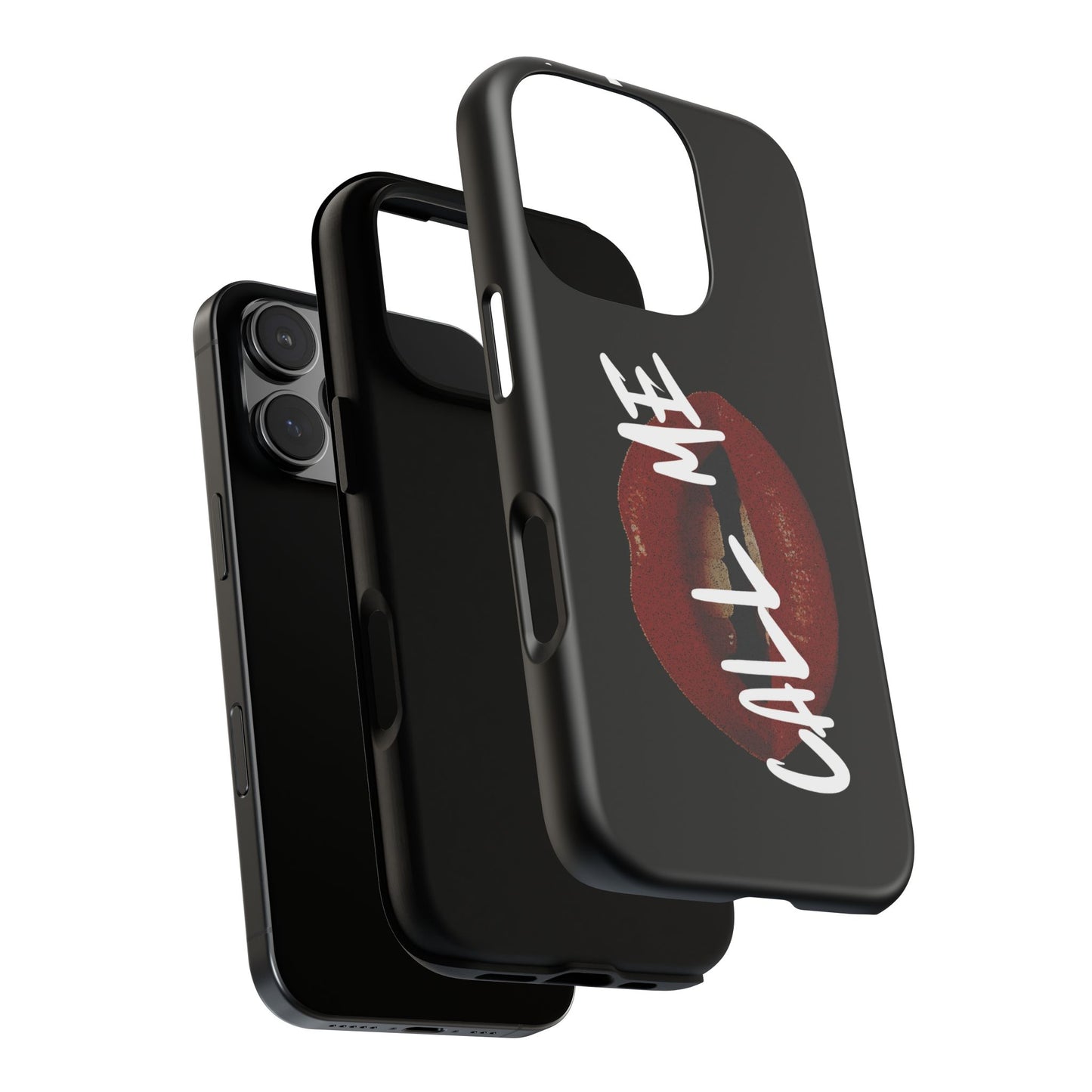 Phone Case — Glossy Black "Call Me" Red Lips Protective Case