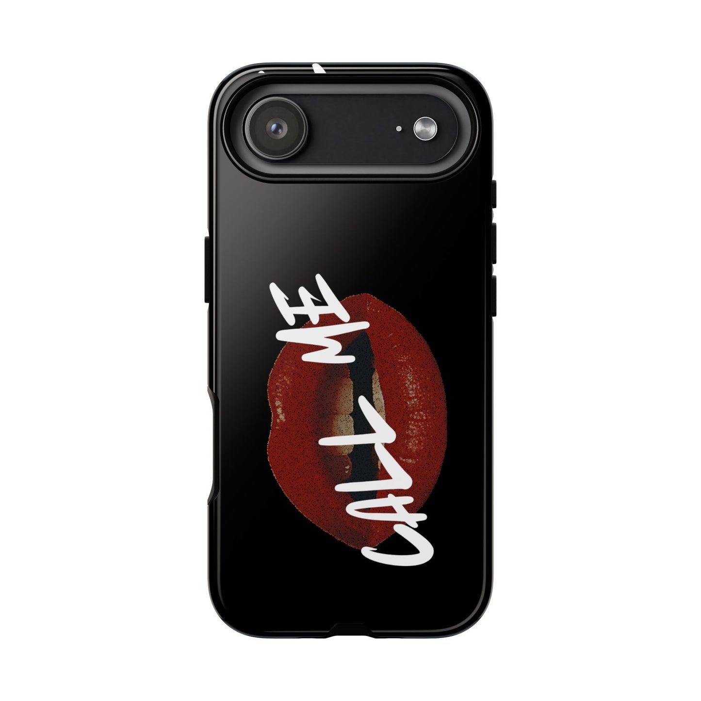 Phone Case — Glossy Black "Call Me" Red Lips Protective Case