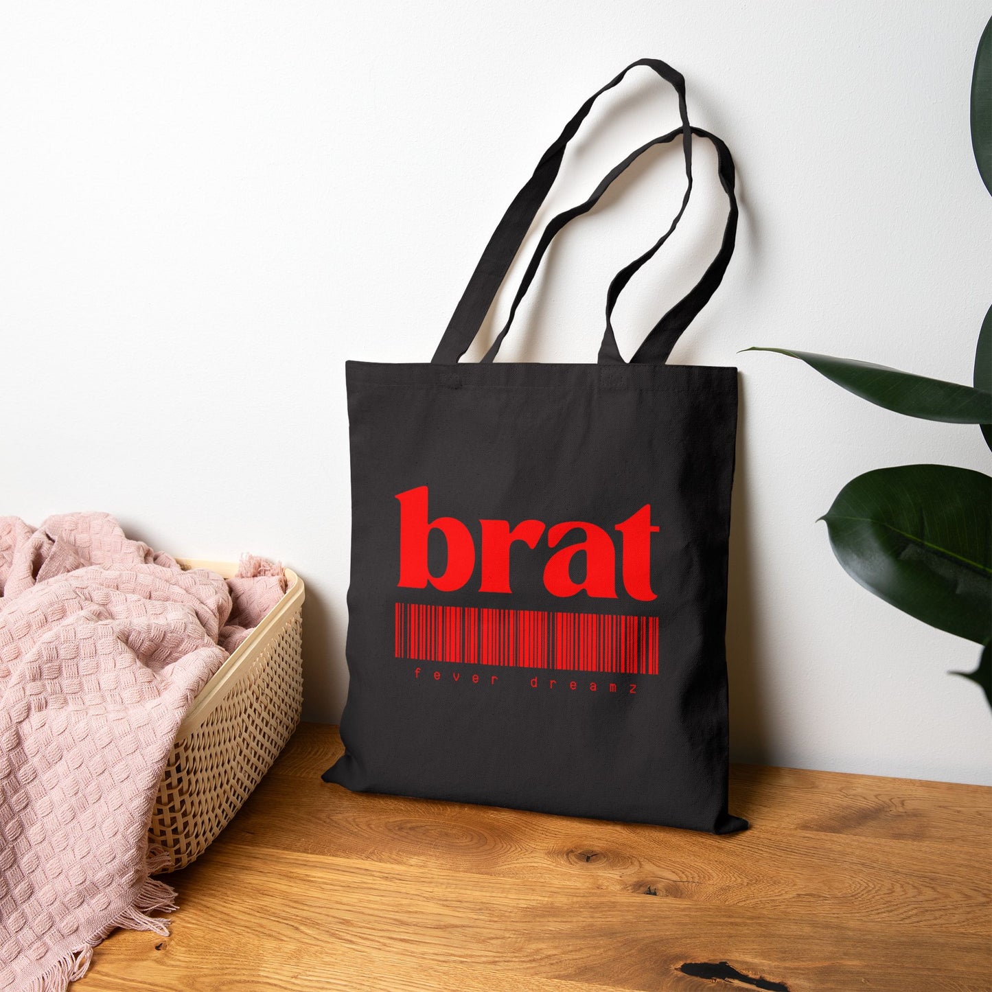 Brat Barcode Canvas Tote — Bold Red Graphic Cotton Tote