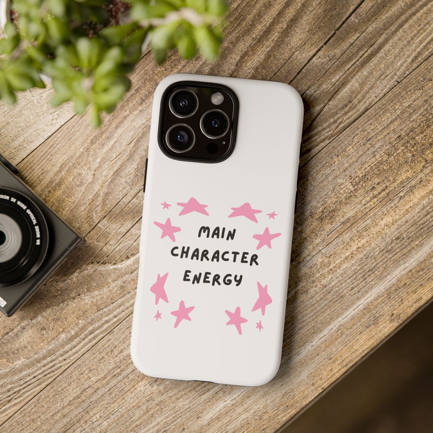 Main Character Energy Phone Case — Pink Stars Protective iPhone Cover