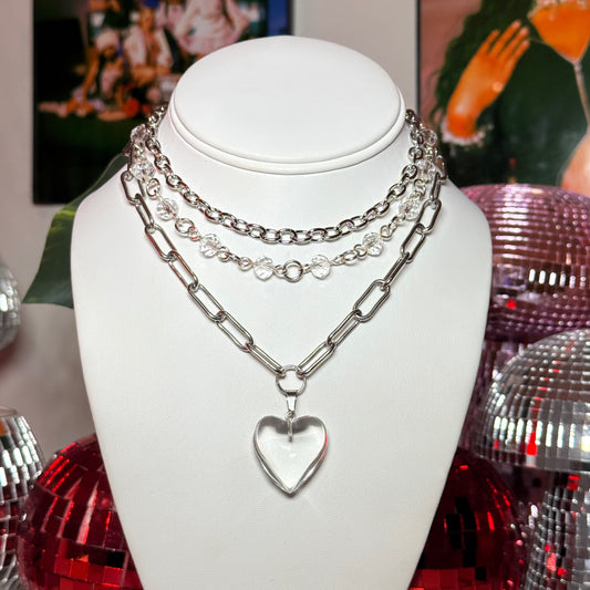 Clear Heart Beaded Necklace Stack